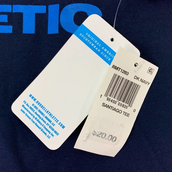 Russell Mens Santiago Logo Graphic Crewneck Short Sleeve T-Shirt Navy Blue L - Picture 2 of 4